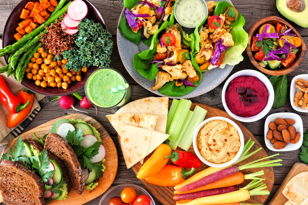 About Us healthy lunch table scene with nutritious buddha bowl, lettuce w